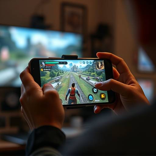 A person playing a high-end PC game on their mobile phone using cloud gaming technology.