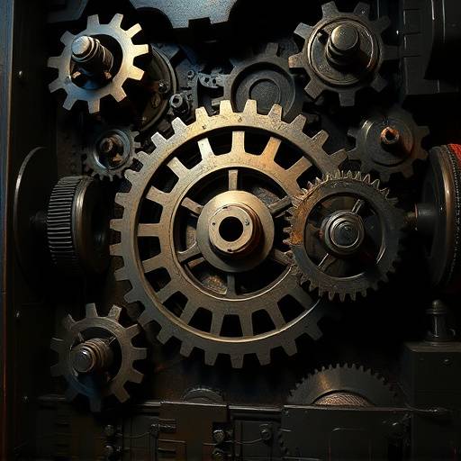 Puzzle scene from Enigma Escape showing a complex series of interlocking gears.